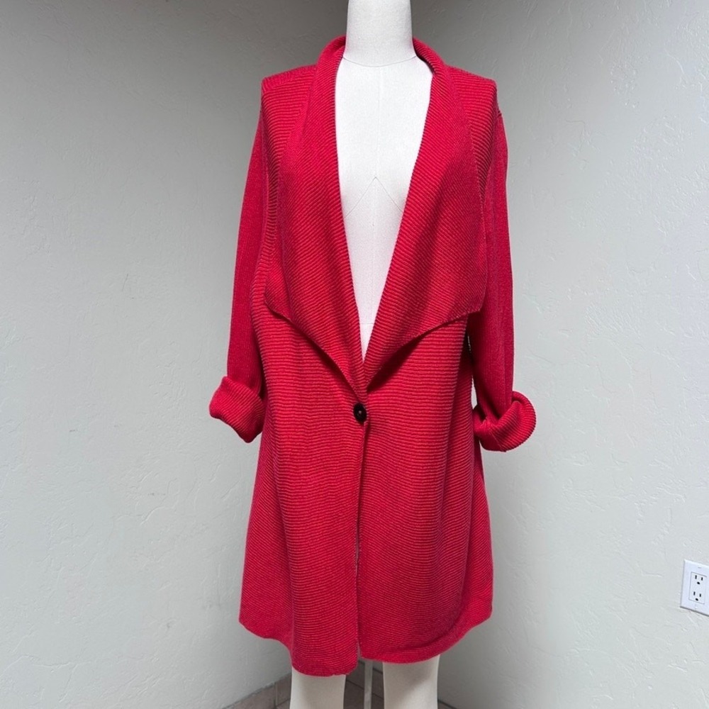 Long Drape Knit Cardigan Sweater Open Front Soft Old Money Travel Layer Red XL